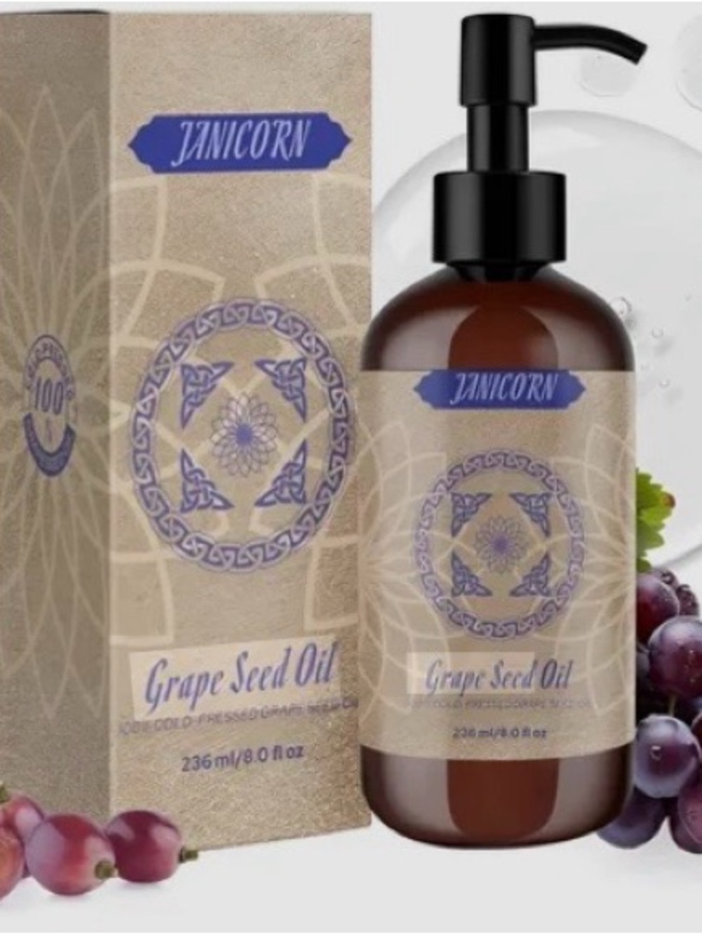 Janicorn Grape Seed Oil 8 fl oz Pure Moisturizing Body & Face Oil - Brand New